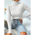 New European And American Women's High Neck Sweater Pullover Knitted Top