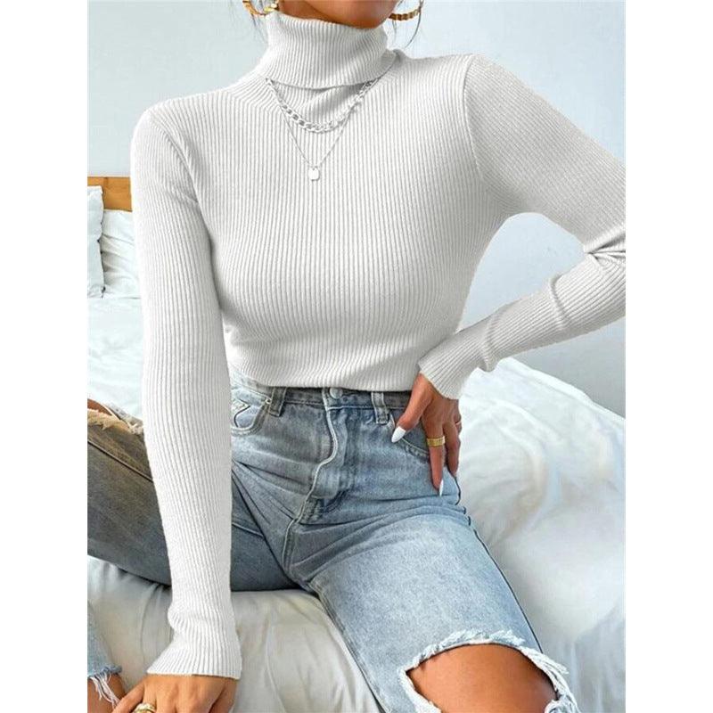 New European And American Women's High Neck Sweater Pullover Knitted Top