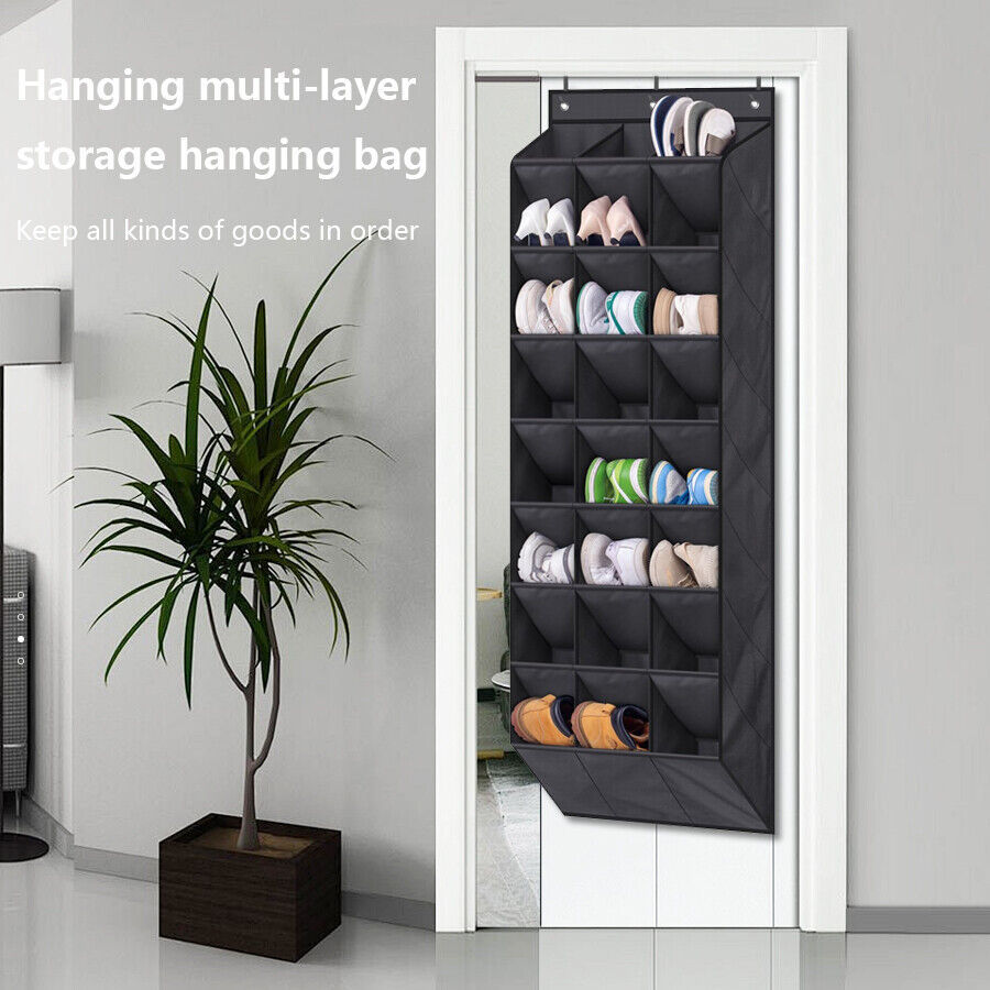 24Pocket Hanging Shoe Holder Storage Box Over Door Rack Hanger Closet Organizer.