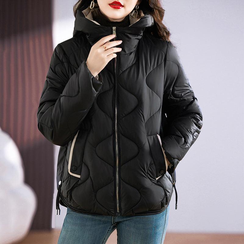 New Shiny Fashion Western Style Slimming Thin Hood Cotton-padded Coat For Women