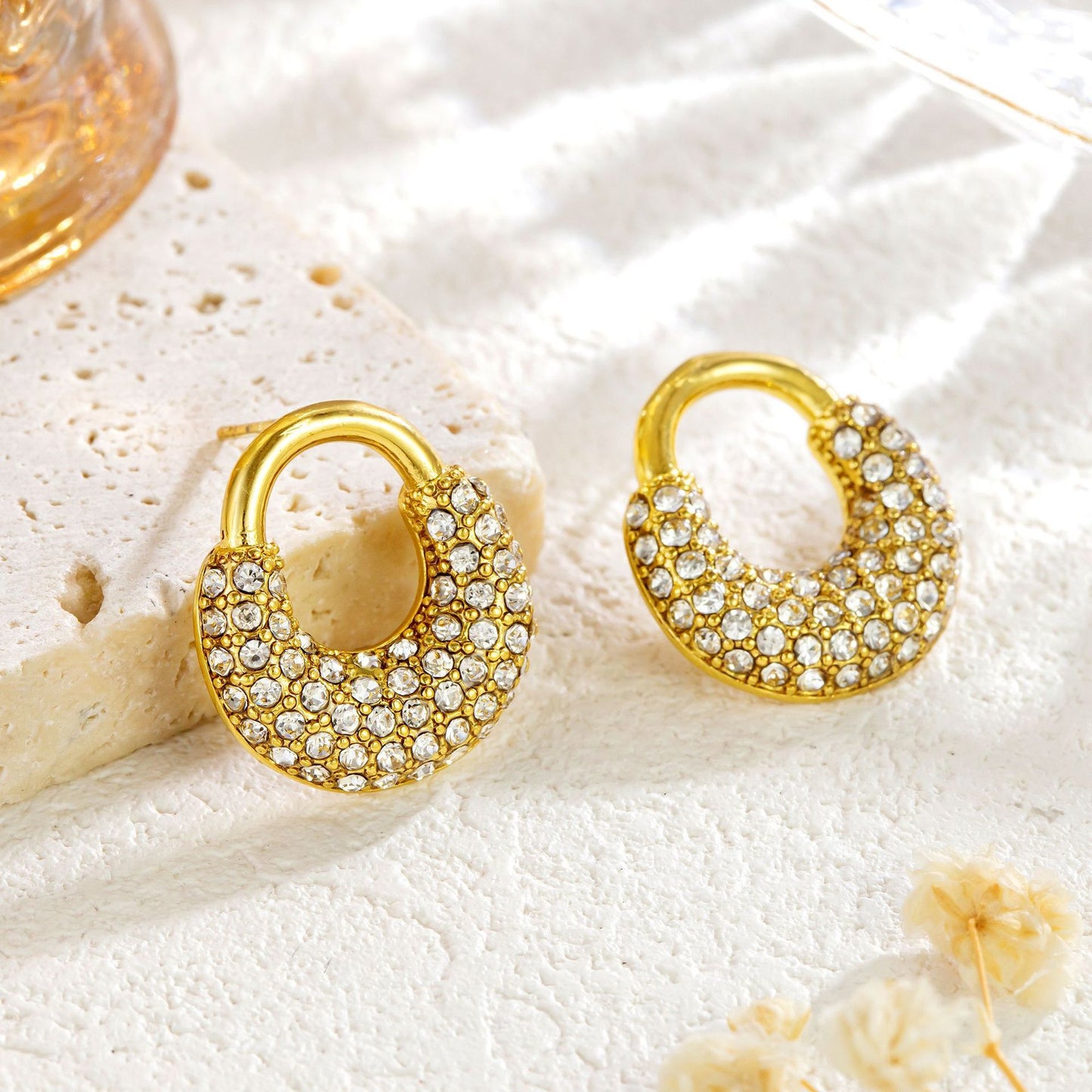 Fashion Shape Diamond-studded Design Titanium Steel Earrings