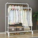 Multifunctional Coat  Clothing Double Rod Hanger With Shelf Freestanding White