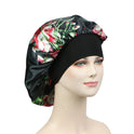 New Satin Print Nightcap Wide-brimmed Elastic Shower Cap