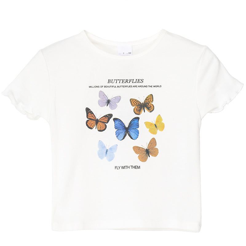 Butterfly T-shirt Short-sleeved Women European And American Tops Ins Women's Hong Kong Style Women's Short-sleeved T-shirt Women Ins Tide