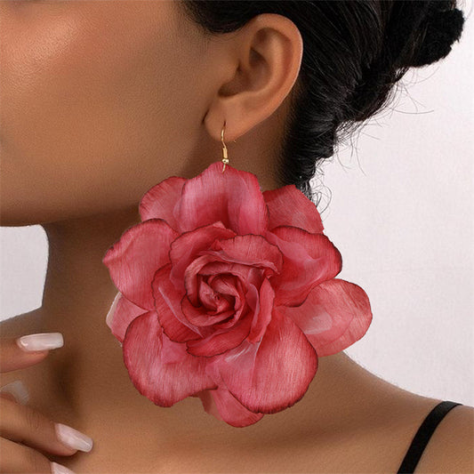 Gradient Stereo Net Yarn Flowers Female Earrings