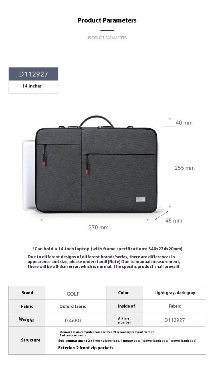 Men's 14-inch Laptop Portable Shoulder Lightweight Shockproof Protective Sleeve Liner Bag