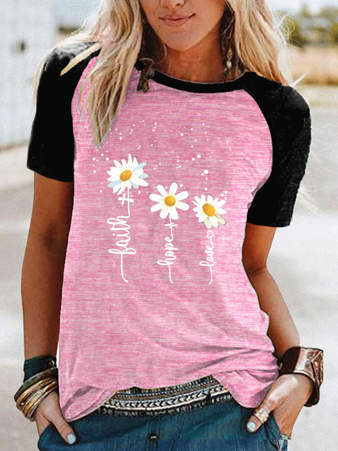 Three Little Daisies Print Short-sleeved T-shirt