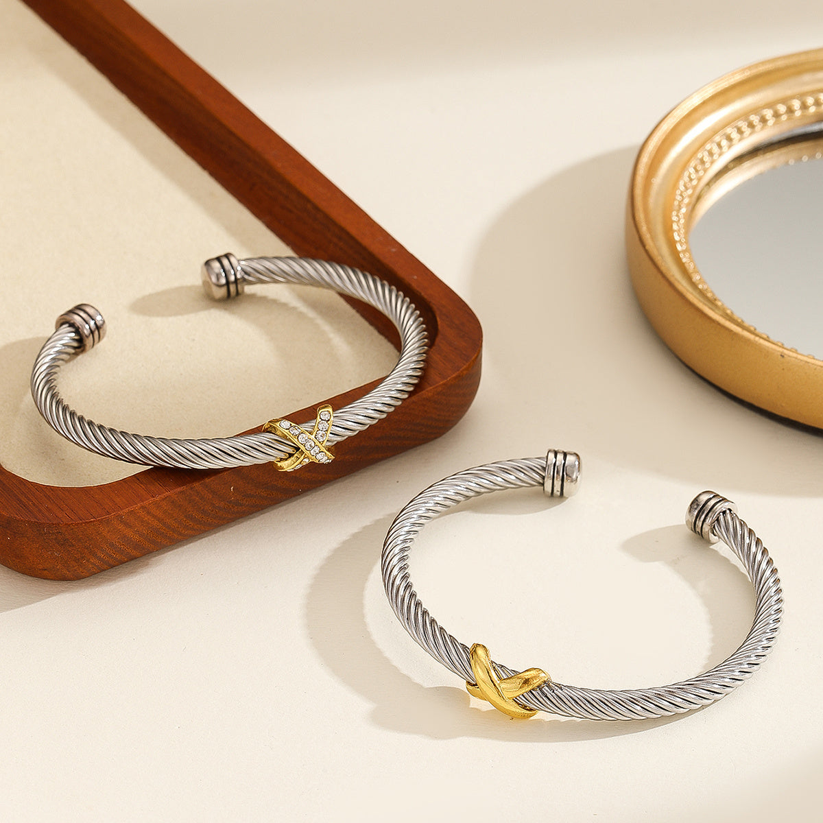 1PCS Fashionable Personalized 8-character Cross Steel Wire Bracelet,Open Bracelet, Simple Versatile Trendy Diamond Bracelet, Suitable For Men And Women To Wear, Holiday Jewelry Gift