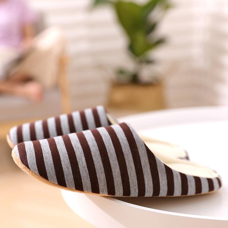 Autumn And Winter Soft Bottom Wooden Floor Striped Indoor Home Slippers Mute Deerskin Flannel Bottom Home