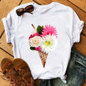 Ice Cream Flower Print Men And Women Couple Short Sleeve