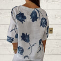 Pattern Print Cotton And Linen V-neck Short Sleeve Pullover Shirt