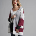 Women's Loose Long Sleeve Plus Size Contrast Color Sweater