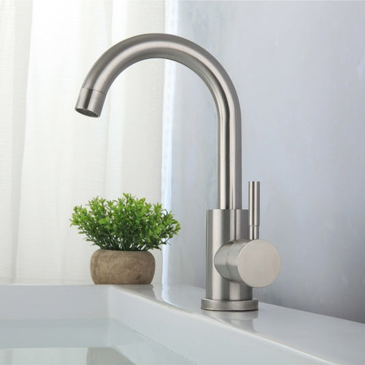 Stainless Steel Basin Hot And Cold Single Hole Faucet Rotatable