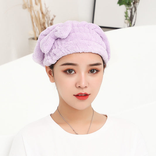 Cute Thick Solid Color Absorbent Dry Hair Cap Women Quick-drying Shower Cap