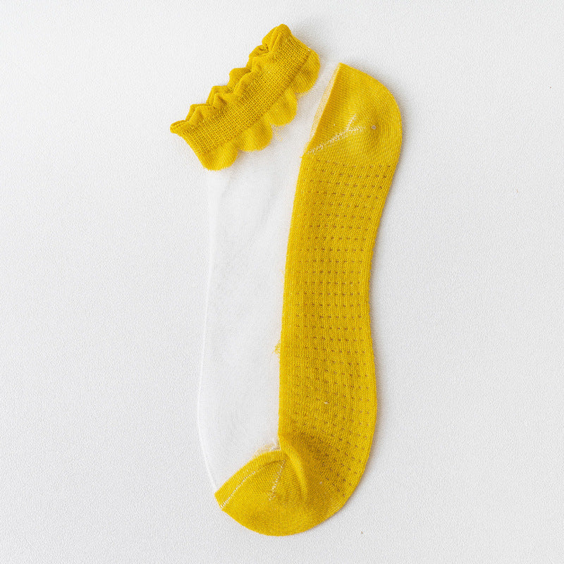 Thin Cotton Bottom Crystal Glass Silk Breathable Socks