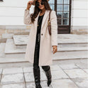 Solid Color Lapel Mid Length Button Wool Coat