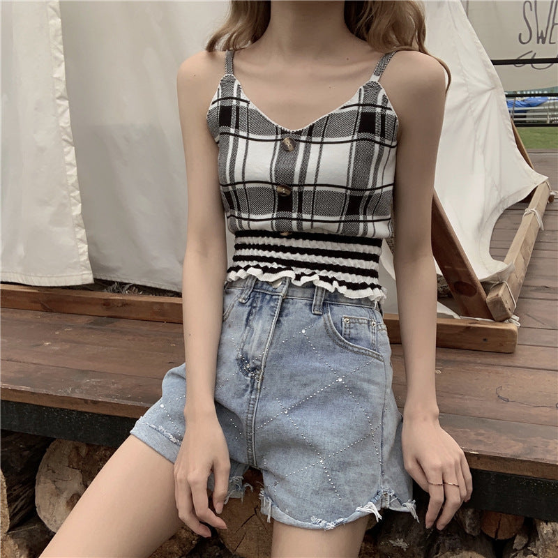 Thin Sleeveless Sleeveless Inner Top Plaid Base Shirt