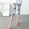 Flower Cropped Pants Women's Stretch Milk Silk Printed Leggings