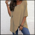 Cotton Linen Round-neck Irregular Shirt Half Sleeve Shirt