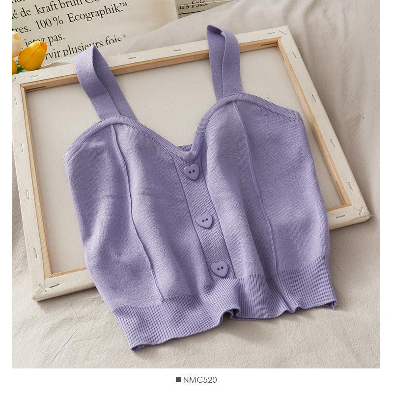 Sweet Wind Love Button Short Cropped Knitted Vest Women