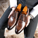 Men's Leather Shoes Breathable Lace Up Hand-rub Color