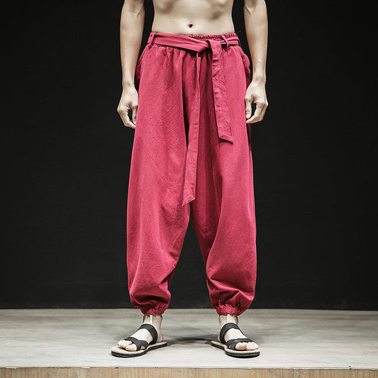 Spring And Summer New Chinese Style Pants Men's Elastic Band Width