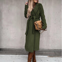 Woolen Coat Simple Fashion V-neck Lace Up Long Coat For Women