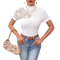 Slim-fit Slimming Lace Patchwork Short-sleeved T-shirt Women's Top