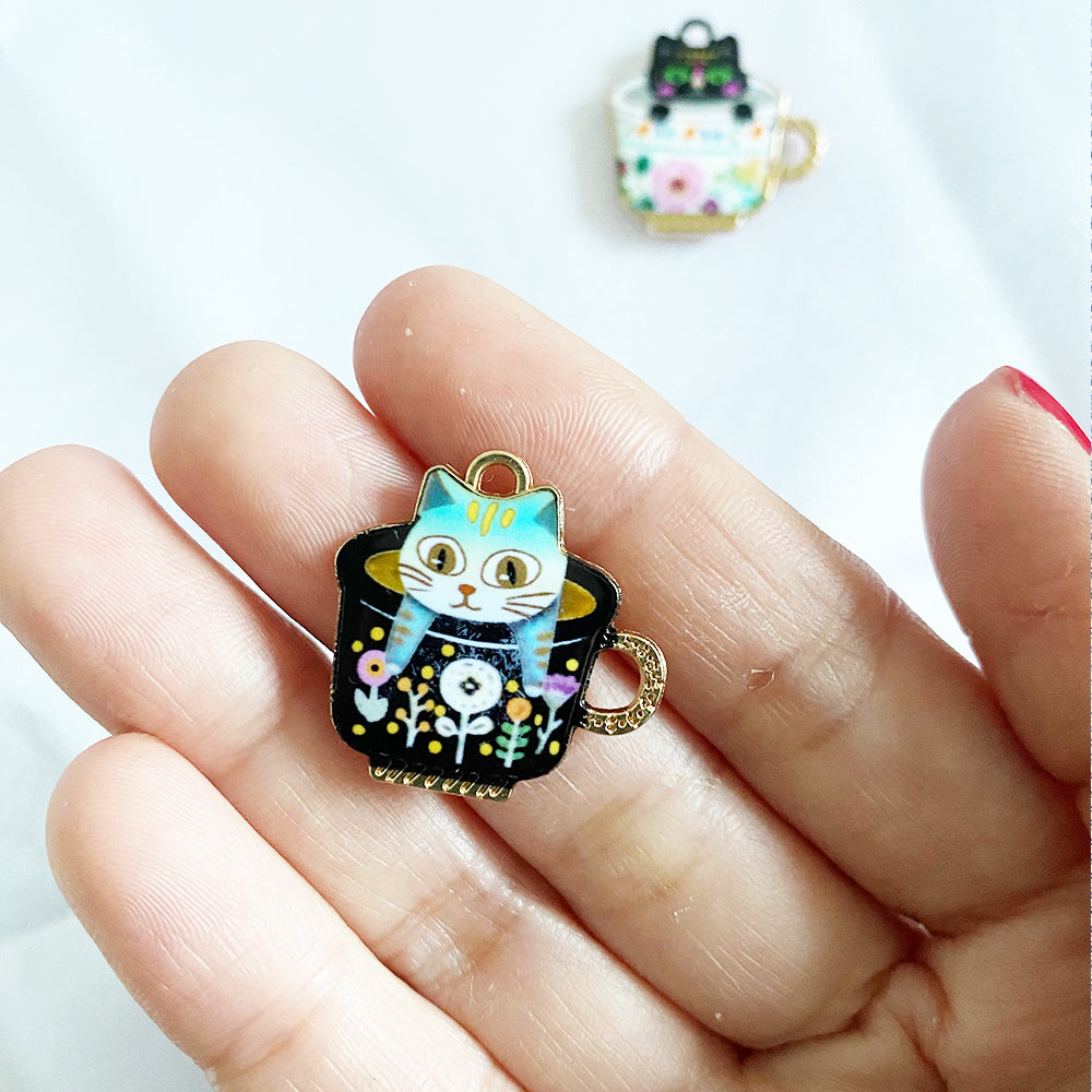 Alloy Drip Oil Printing Water Cup Cat Handmade Jewelry Accessories