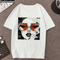 Ladies Punk Aesthetic Print Casual Short Sleeve Student Top