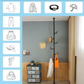 Extra Long Clothes Hanger With The Top Relying On The Ceiling And Nuclear Floor, Coat Rack Freestanding With 6 Hooks