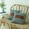 Simple Small Plaid Leather Splicing Pillow Cover Is Comfortable