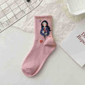 Socks Female Gray Cartoon Pattern Tube Socks