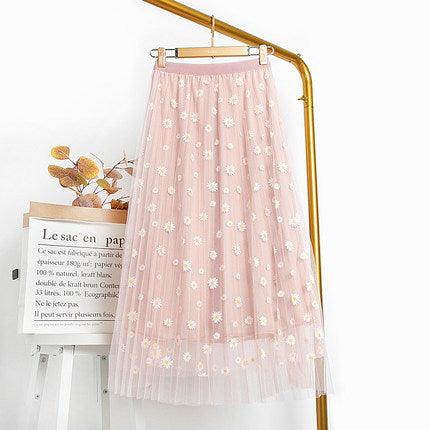 Mesh Little Daisy Chiffon A- Line Skirt