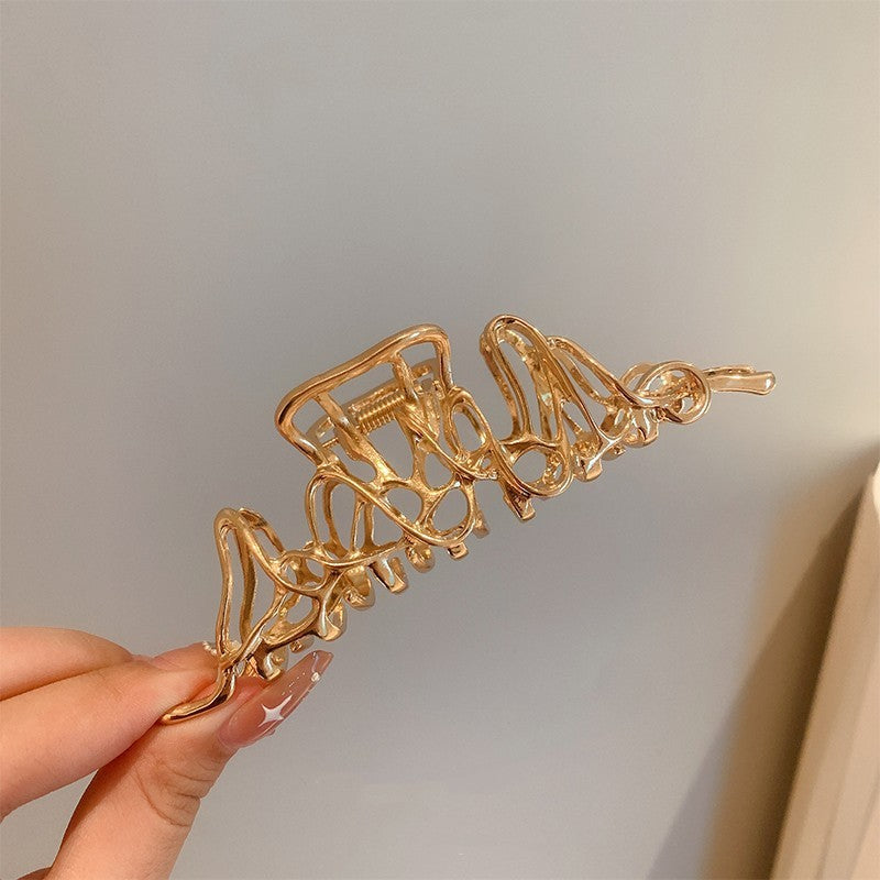 Niche Design Irregular Liquid Metal Barrettes Female Head Shark Clip