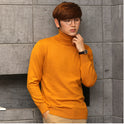 Knit Sweater Men High Neck Pullover Solid Color Slim Fit