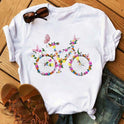 Women's Fun Bicycle And Sunflower Print Short Sleeve T-Shirt