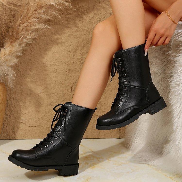 Women's Plus Size Flat Bottomed Lace Up Martin Boots