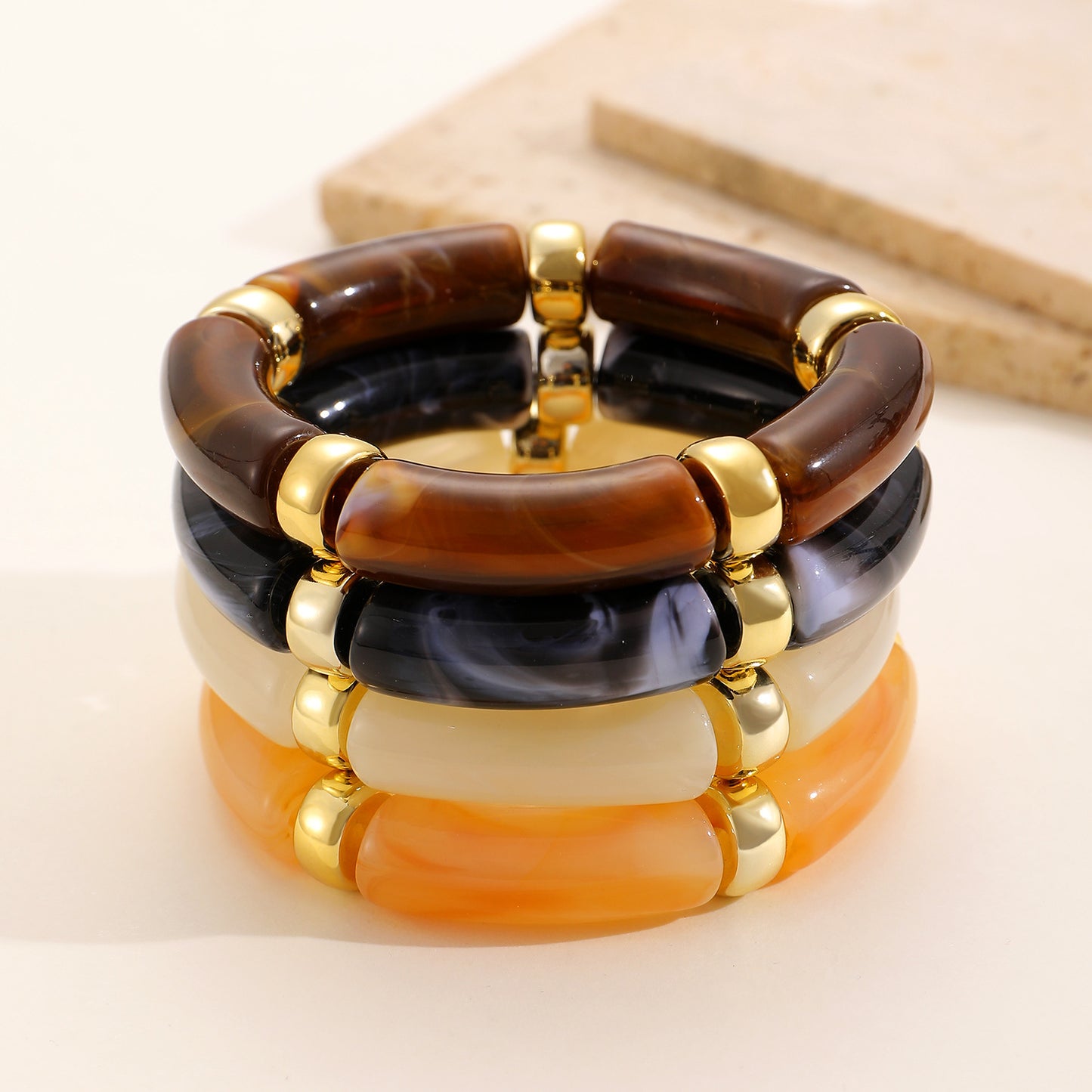 European And American Resin Beaded Bamboo Joint Geometric Exaggerated Color Matching Design Bracelet