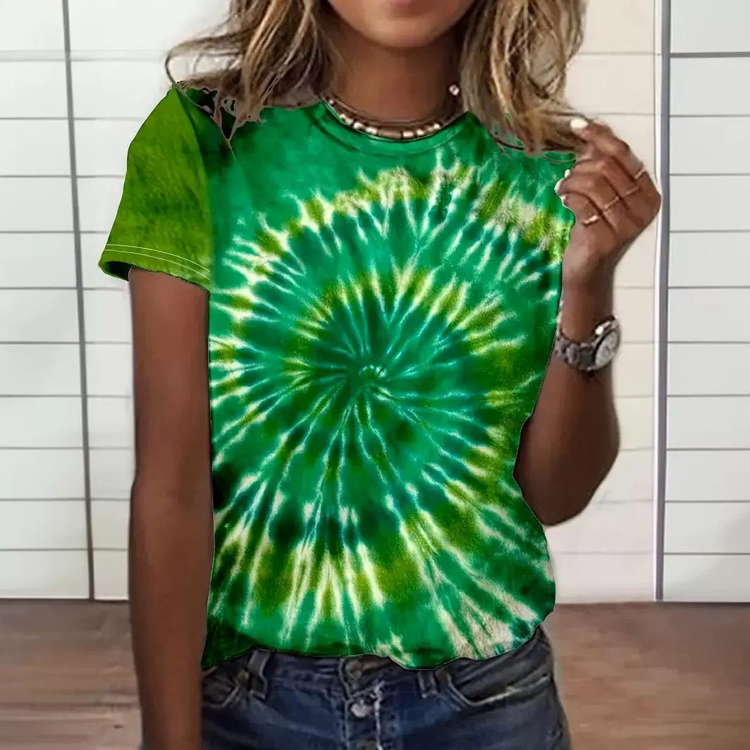 Spring And Summer Tie-dye Casual Round Neck Short Sleeves