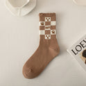 Coffee Color Wool Yarn Bear Socks Women's Middle Tube