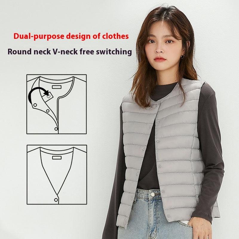 Women's Liner Waistcoat Lightweight Vest Down Jacket Round Neck Thin Lightweight
