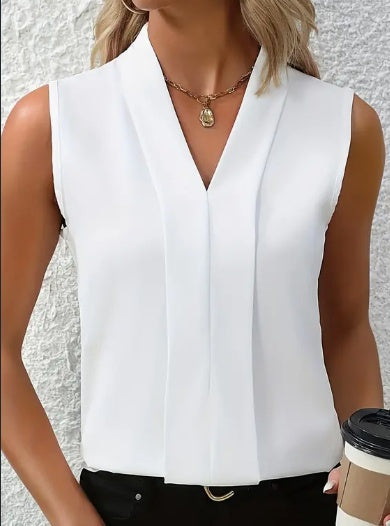 Women's Elegant Sleeveless V-Neck Blouse - Breezy Chic Top Ideal For Spring & Summer, Versatile Fashion For Casual Or Formal Wear