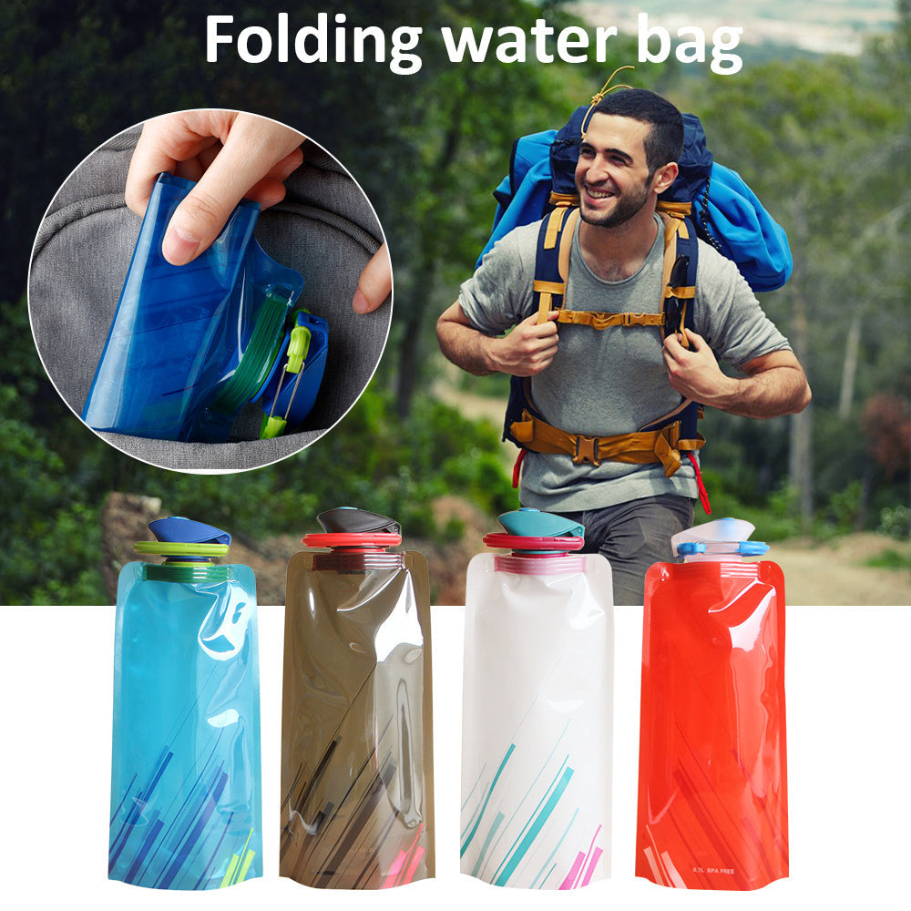 Travel Portable Collapsible Folding Drinking Water Pot Outdoor Sports Water Bottle Carabiner Water Bottle Bag Camp Bag