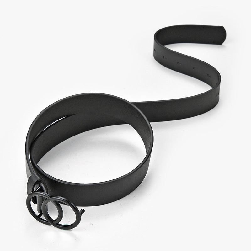 New Double Circle Black Buttons Women's Solid Color Fashion Decorative Belt