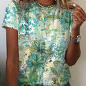 New Women's Wish Floral Print Blouse Round Neck Short-sleeved T-shirt