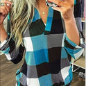 Casual Plaid Shirt, Long Sleeve V-neck Shirt, Casual Every Day Tops, Women's Clothing