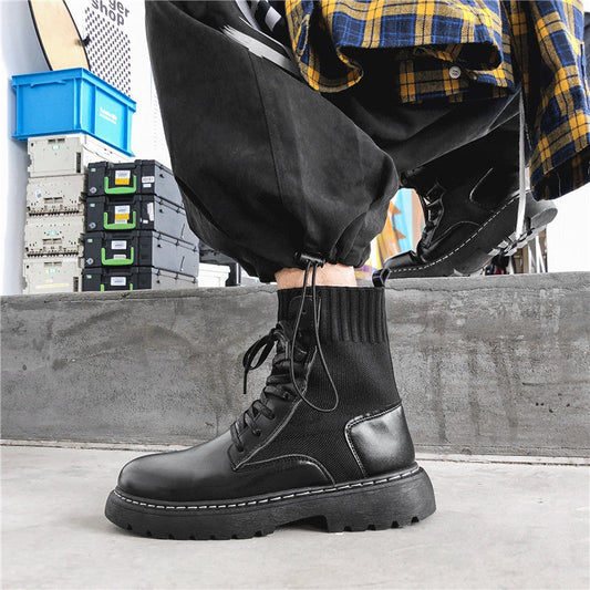 Trendy Martin Boots Male British Style Black Locomotive