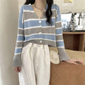 French Style Vintage Stripe Knitted Cardigan Outer Wear Short Sweater For Women