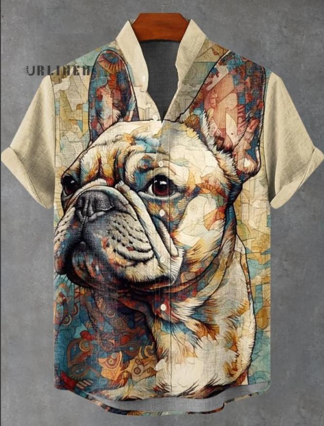 Men's Stand Collar Short Sleeve Shirt Linen